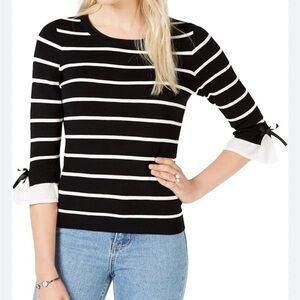 Maison Jules Black and White Striped Sweater